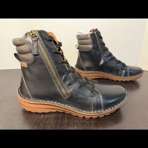 Pikolinos Cazorla Leather Flat Ankle Boots Black/Brown Womans EU 41/US 10-10.5